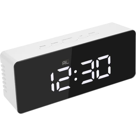 Multifunctionele Plastic Spiegel LED Nachtlampje Thermometer Digitale Wandklok Lamp Wekker wit