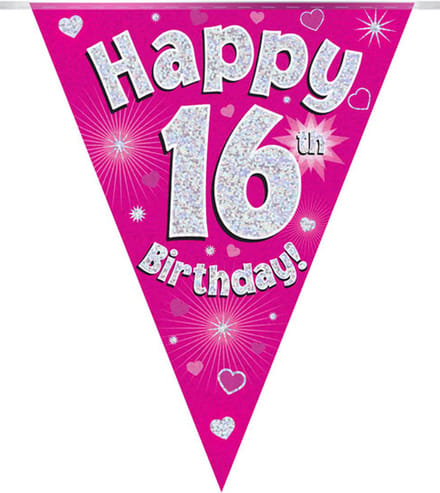 Oaktree - Vlaggenlijn Roze Happy 16th Birthday (4 meter)