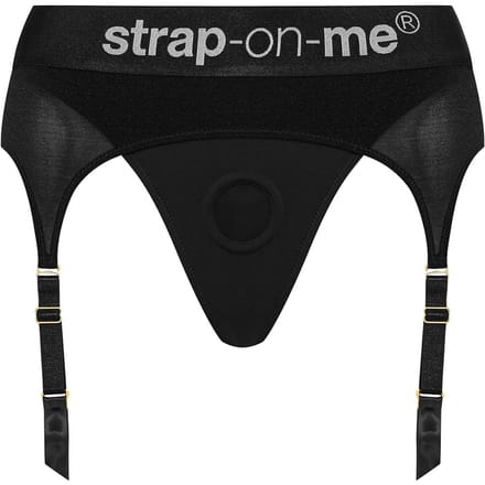 Strap-On-Me - Comfortabel Strap-on Voorbinddildo Harnas Van Microfiber Met Jarretels - Rebel - Zwart M