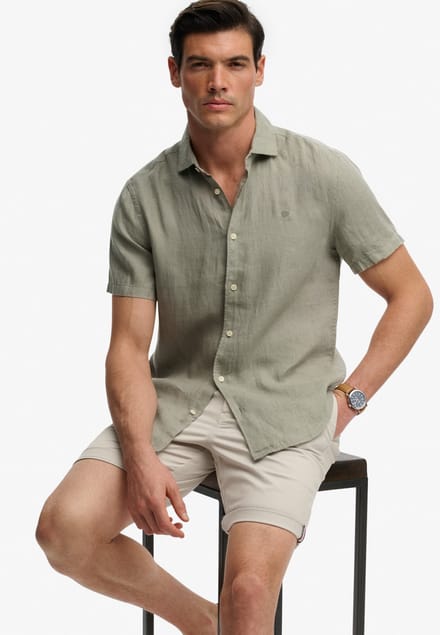 Superdry Riviera Linen Overhemd Met Korte Mouwen Groen M Man