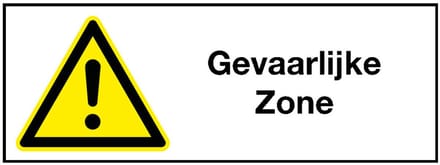 Gevaarlijke zone sticker met tekst 150 x 50 mm