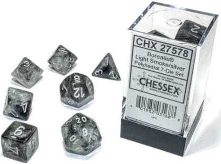 Chessex Borealis Polyhedral Light Smoke/silver Luminary Dobbelsteen Set (7 stuks)