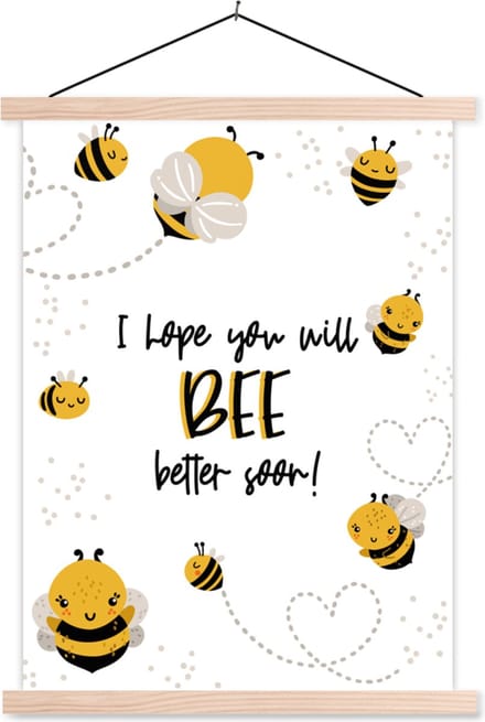 Posterhanger incl. Poster 60x80 cm - Schoolplaat - Beterschap - Quote - Bij - Textielposter - Blanke latten