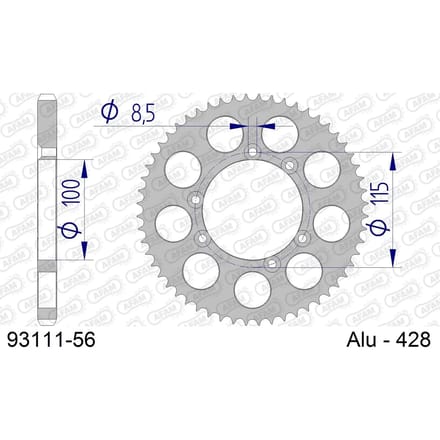 Aluminium tandwiel achter Afam 428 56 dents