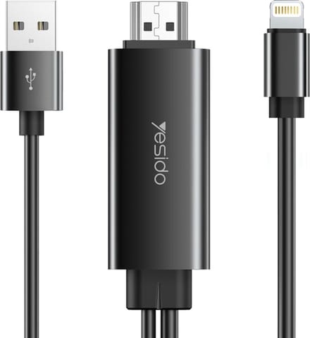 Yesido, HDMI-kabel naar Bliksem 1,8m, Zwart