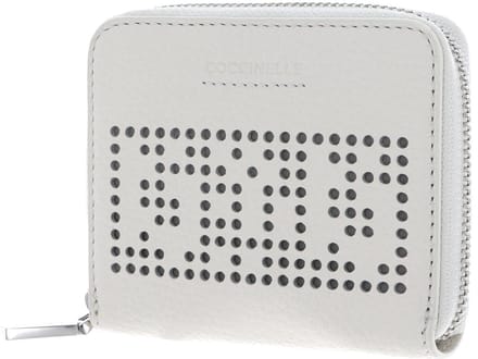 COCCINELLE Leren Portemonnee Metallic Perforee Leather Zip Around Wallet White Wit