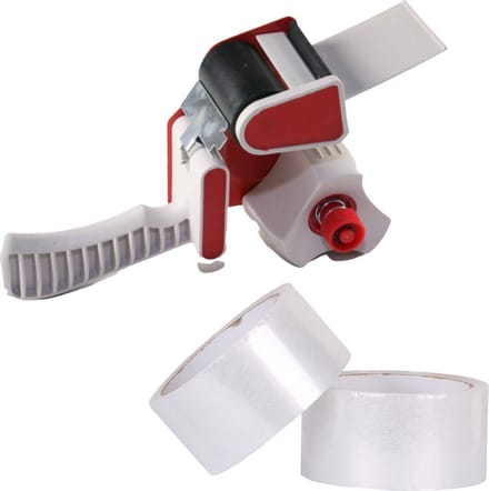 Tape dispenser/houder - kunststof - incl. 2 rollen verpakkingstape