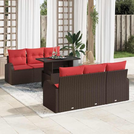 vidaXL - Tuinbank - Set - 7 - st - Bruin - Poly - Riet