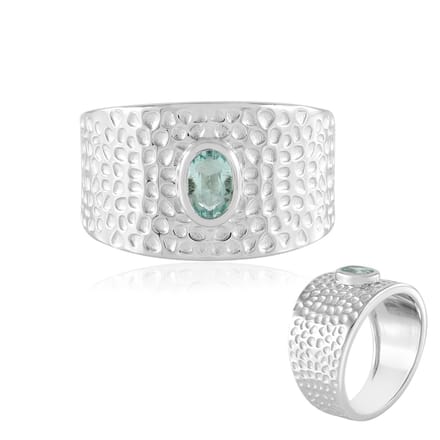 Cavill - 925 Sterling Zilver Ring - 0,321 ct Paraiba Smaragd - Brede Gestructureerde Bezel - Elegant & Uniek