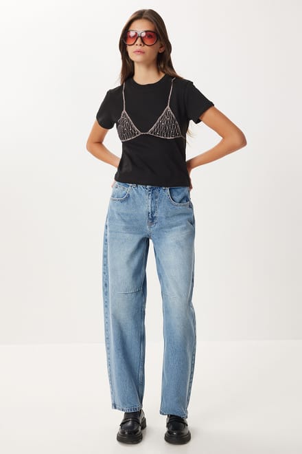 Hoge Taille Ballonfit Jeans met Boot Cuff