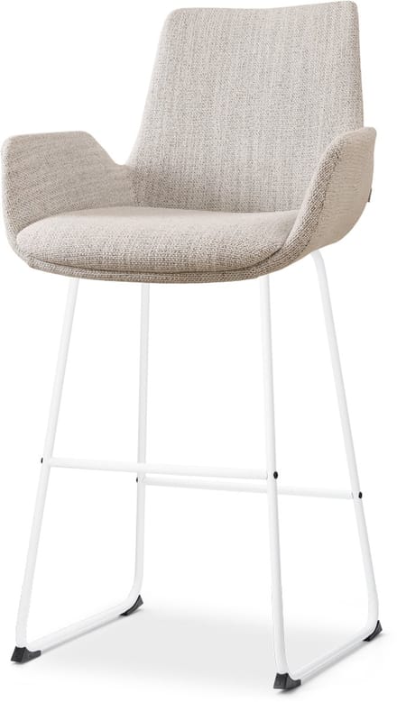 Nolon Nino-Eef Barkruk Beige Gemêleerd - met Armleuning - Wit Onderstel - 75 cm - Barkruk met Rugleuning - Lage Armleuning