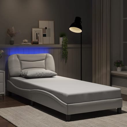 vidaXL - Bedframe - met - LED - zonder - matras - "Hvar" - wit - 90x200 - cm