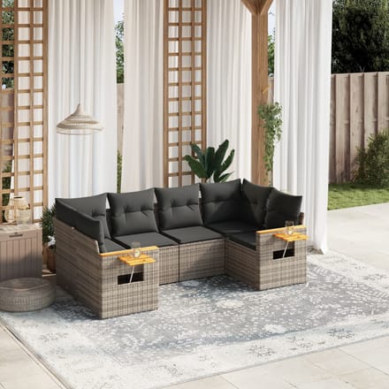 vidaXL - 6-delige - Loungeset - met - kussens - poly - rattan - grijs
