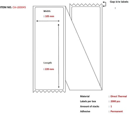 Label 105 x 220 Fanfold. Wit. DT. Permanent. 2000 labels per doos.