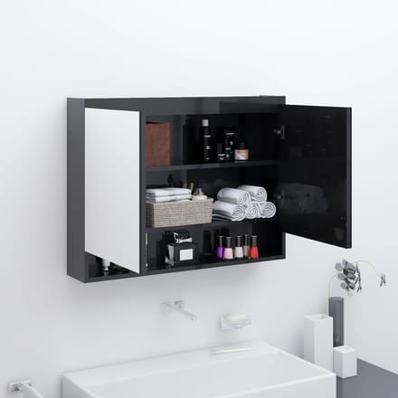 vidaXL - Badkamerkast - met - spiegel - 80x15x60 - cm - MDF - glanzend - zwart