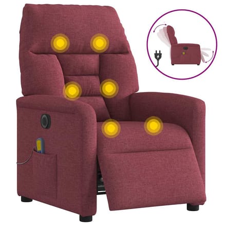 vidaXL - Massagestoel - elektrisch - verstelbaar - stof - wijnrood