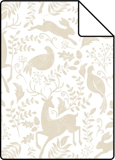 Proefstaal ESTAhome behang bos met bosdieren beige - 26.5 x 21 cm - 139527-S