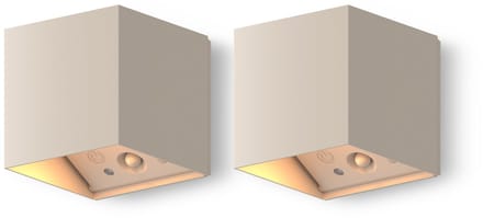 Calex Falerna Wandlamp - 2 Stuks - Buitenlamp met Bewegingssensor - Up en Down Tuinverlichting - Dimbaar - Oplaadbaar - Zand