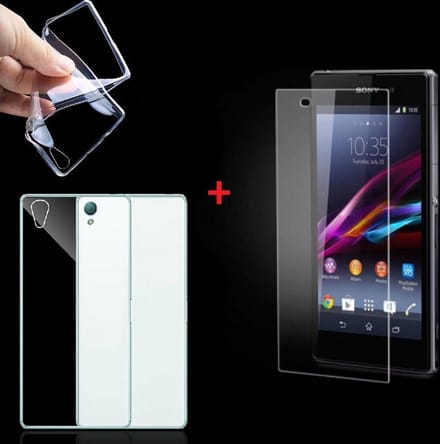 Ultra Dunne TPU silicone case hoesje Met Gratis Tempered glass Screen Protector Sony Xperia Z3