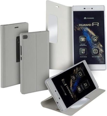 Wit flipcase met venster voor de Huawei P8 hoes