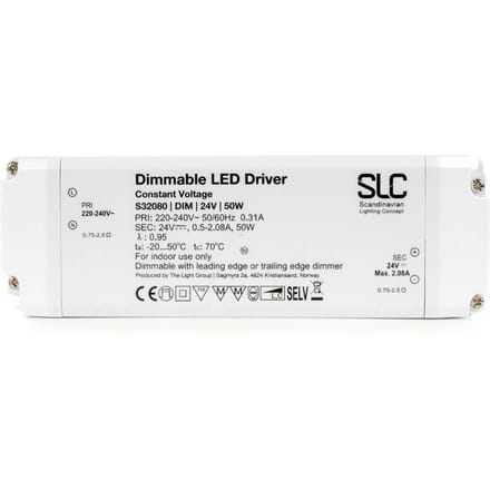 The Light Group SLC LED driver, 24 V, 50 W, dimbaar (faseaan/afsnijding)