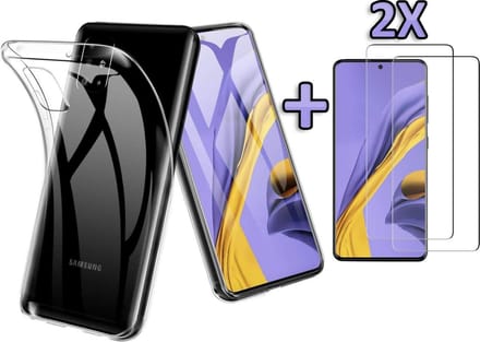 HB Hoesje Geschikt voor Samsung Galaxy A51 - Siliconen Back Cover + 2X Glazen Screenprotector - Transparant