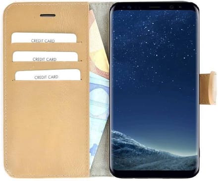 Pearlycase Camelbruin Effen Wallet Bookcase Echt Leren Samsung Galaxy S8 Hoesje(met de handgemaakt)