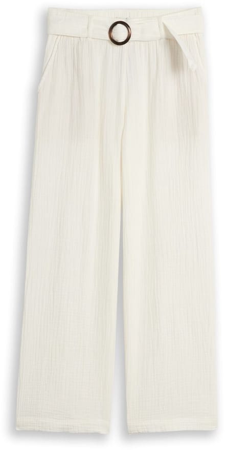 Tom Tailor - Mousseline broek met wijde pijpen en riem - Maat 46/32 - Whisper White
