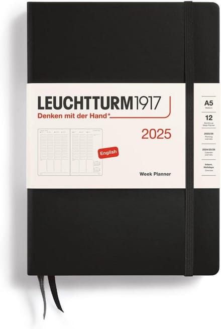 Weekplanner 2025 Medium A5 Hardcover - 12 Maanden Kalender Gelinieerd Zwart