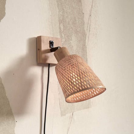 Good & Mojo Good &amp; Mojo wandlamp Java, naturel, stekker, bamboe