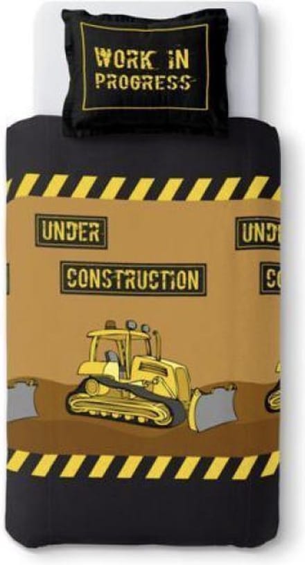 Kinderdekbedovertrek Undere construction- bouw- 140x200 cm + 1 kussnesloop 65x65 cm-100% katoen