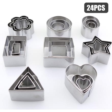 Ensemble de 24 emporte-pièces en acier inoxydable de forme polygonale pour biscuits, pain, fondant, gâteau mousse argenté