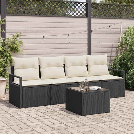vidaXL Bankstel 5 st 4-zits Zwart en Crème poly rattan