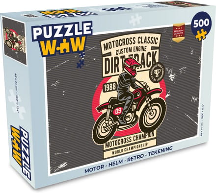 Puzzel Motor - Helm - Retro - Tekening - Legpuzzel - Puzzel 500 stukjes