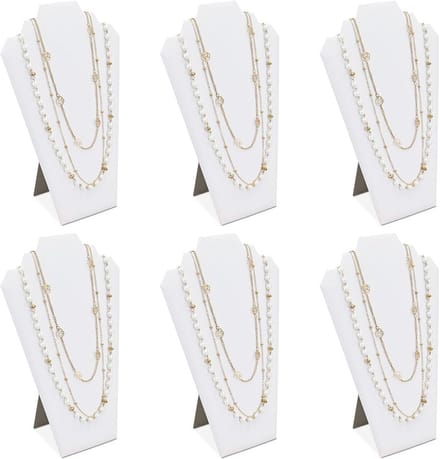 Luxe Set van 6 Houten Display Standaards voor Sieraden met Kunstleer