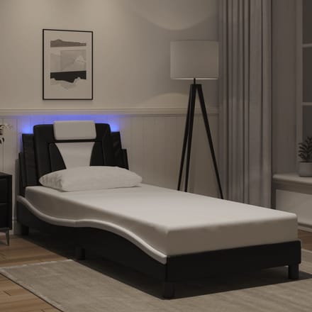 vidaXL - Bedframe - "Viana" - met - LED - zonder - matras - zwart - en - wit - 90x200 - cm