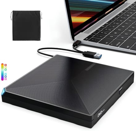 KAD® DVD Speler - USB 3.0 en Type-C - DVD Speler Laptop - DVD Brander - Zwart - 15cm x 15cm x 2cm
