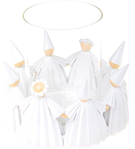 Bianchidino – Windlichthouder met engelen Kerst – Ø18 x H13 cm – Wit – Resina