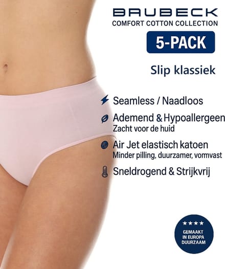 Brubeck Dames Slip Klassiek – Naadloos (Seamless) Elastisch Katoen – 5-Pack - Roze XXL
