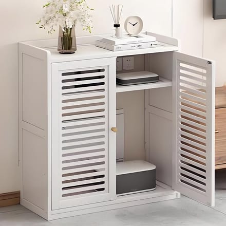 Media Opbergkast - AV Kast - Entertainment - Verstelbare Planken - 59x25x82cm - Wit