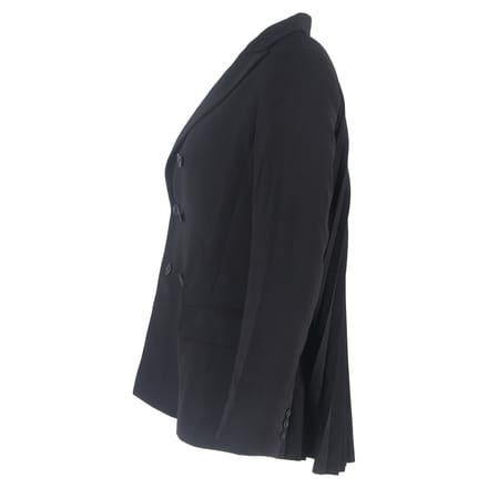 RED Valentino Double-Breasted Back Pleated Blazer in Black Wool