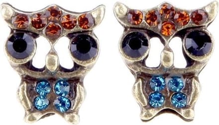 Fako Bijoux® - Oorbellen - Steker - Uiltjes - Retro - Brons - Blauw/Bruin
