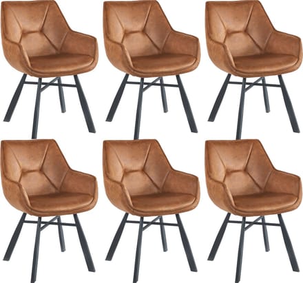 Colenis® - Solido Eetkamerstoel - Set van 6 - Cognac - Microfiber Stof - Industrieel - Met armleuning - Stoel