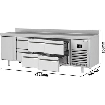 GGM Gastro Kühltisch Premium PLUS - 2452x600mm - mit 1 Tür - 6 Schubladen - mit Aufkantung