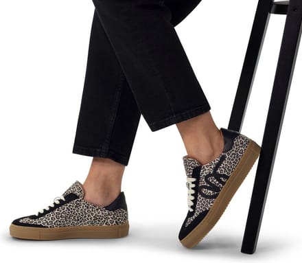 Manfield - Dames - Zwarte suède leopard sneakers - Maat 36