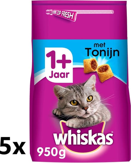 5x Whiskas - 1+ Adult Tonijn - Kattenvoer Droogvoer - 800 g