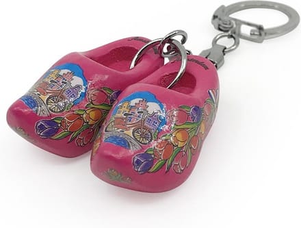 12 stuks sleutelhanger klomp dubbel 4 cm Amsterdam donker roze