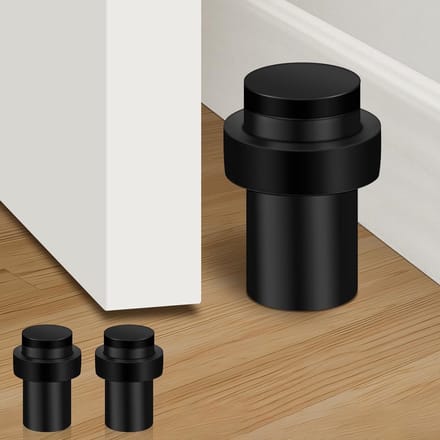 Set van 2 Zwarte Deurstoppers - Wandgemonteerde Rubberen Deurbumpers en RVS Deurstoppers voor Binnen en Buiten, 5 cm Hoog
