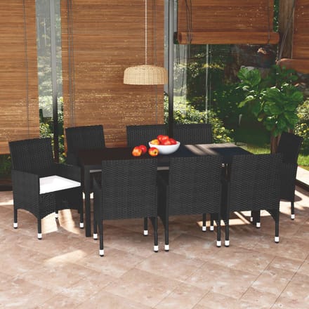 vidaXL - 9-delige - Tuinset - met - kussens - poly - rattan - zwart