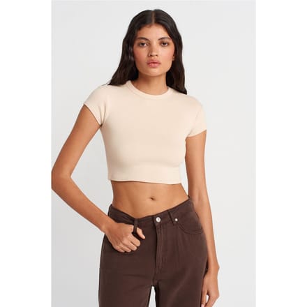 Dames Slim Fit Crop Crewneck T-shirt